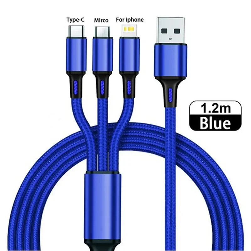 Lovebay 3 In 1 USB Fast Charging Cable Type C Micro IOS Multi Charger Cable for iPhone Huawei Samsung Nylon Braided Cord