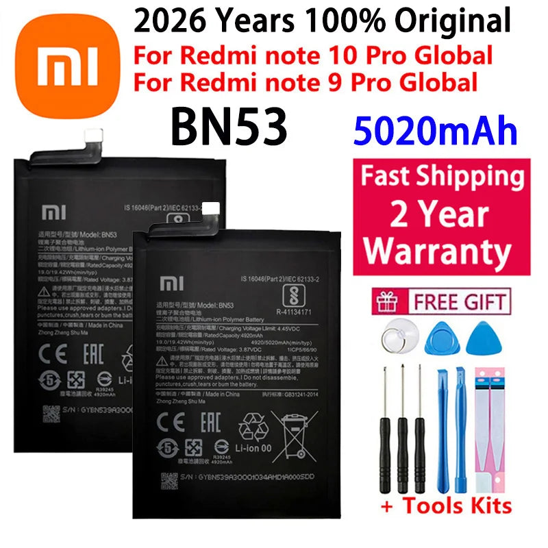 100% Original 5020mAh BN53 Battery for Xiaomi Redmi note 10 Pro global / note 9 Pro global replacement Batteries Fast Shipping