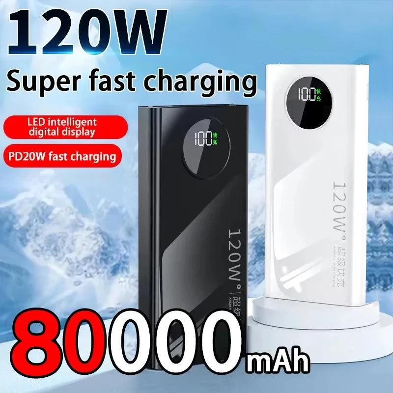 120W Power BankSuper Fast Charging 80000mah Ultralarge Capacity For Mobile Power External Battery For Iphone Xiaomi Samsung
