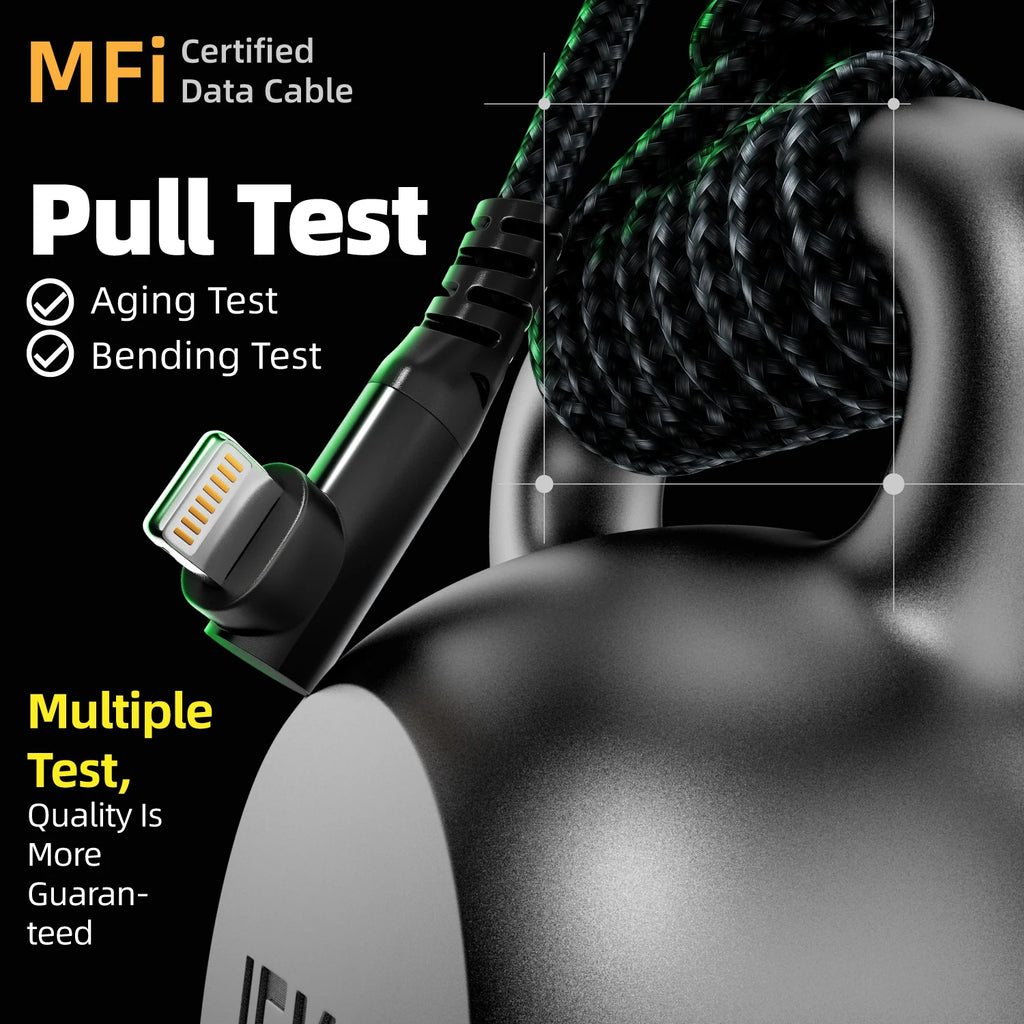 1PC 90 Degree for iPhone Charger 1m 2m 3m  [ MFi Certified] 1pack Right Angle Nylon Braided USB Lightning Cable for iPhone14