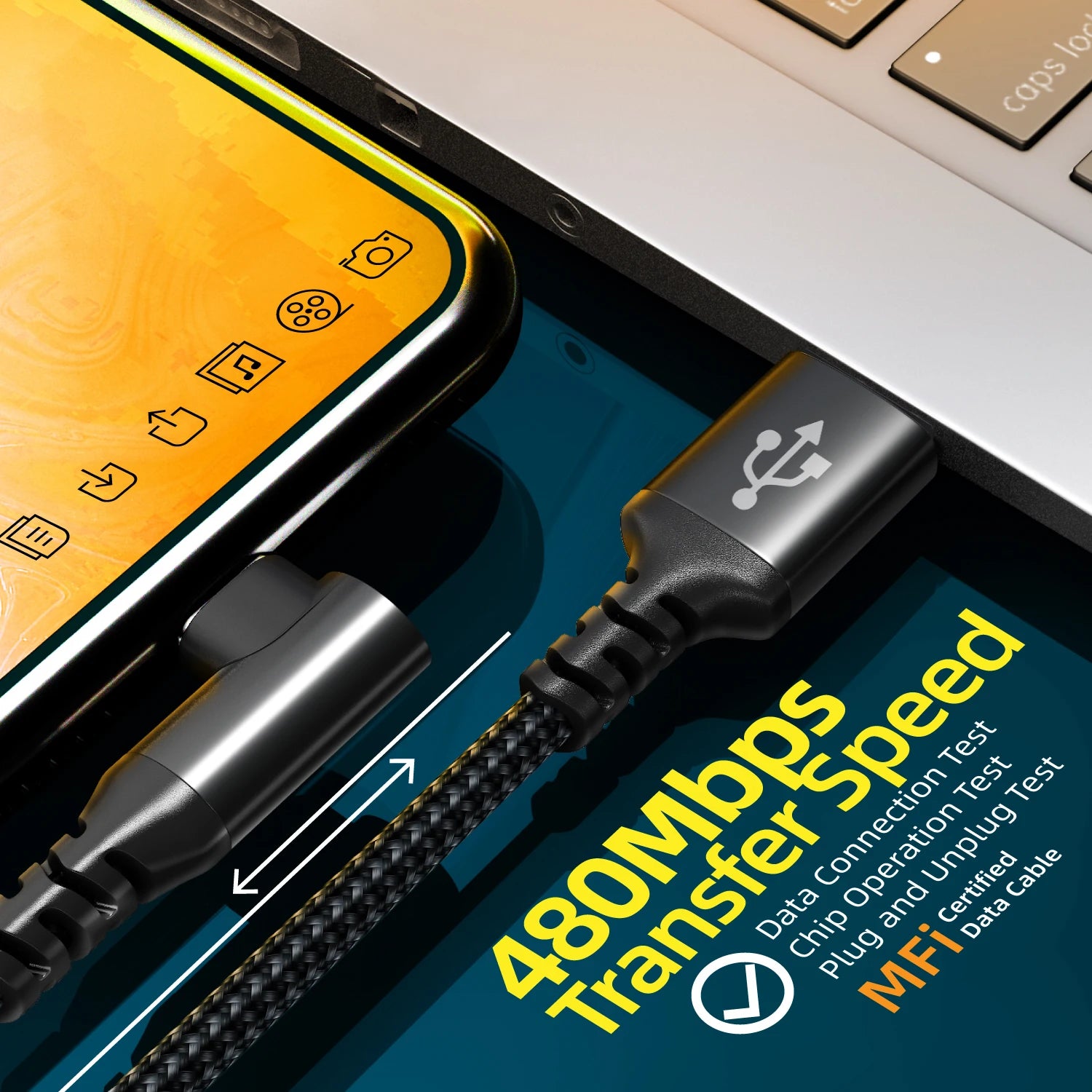 1PC 90 Degree for iPhone Charger 1m 2m 3m  [ MFi Certified] 1pack Right Angle Nylon Braided USB Lightning Cable for iPhone14