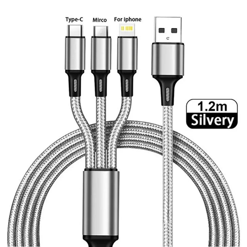 Lovebay 3 In 1 USB Fast Charging Cable Type C Micro IOS Multi Charger Cable for iPhone Huawei Samsung Nylon Braided Cord