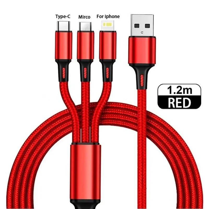 Lovebay 3 In 1 USB Fast Charging Cable Type C Micro IOS Multi Charger Cable for iPhone Huawei Samsung Nylon Braided Cord