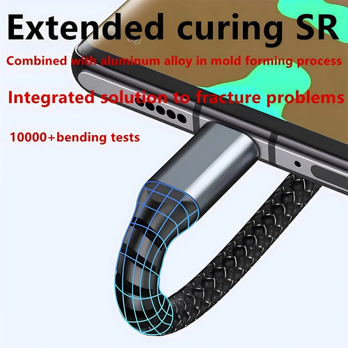 100W Fast Charging Cable Multi Charger Cable Nylon Braided Multiple USB Universal 3 in 1 Charging Cord Adapter with Type-C Micro