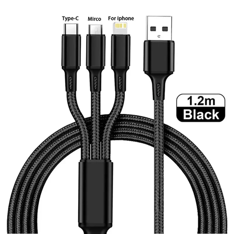 Lovebay 3 In 1 USB Fast Charging Cable Type C Micro IOS Multi Charger Cable for iPhone Huawei Samsung Nylon Braided Cord