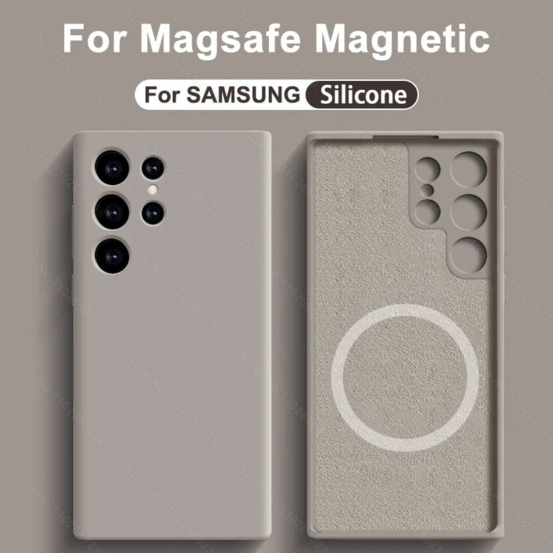 Liquid Silicone Case For Magsafe For Samsung Galaxy S24 S22 S21 S23 S25 Ultra Plus Fe Wireless Charge Magnetic Shockproof Cover